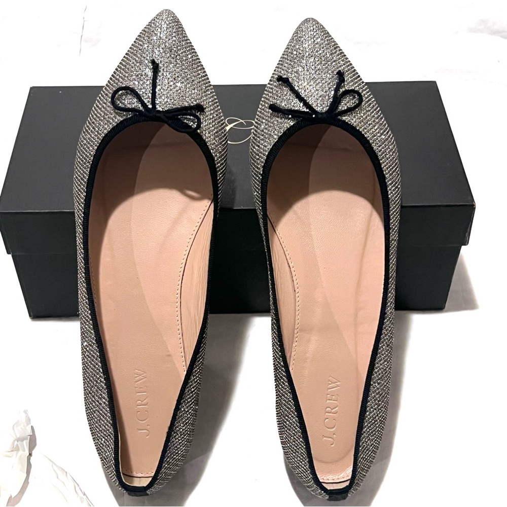 J. Crew Gemma Glitter Flats Metallic Gold Silver Size 9.5 - Picture 5 of 11